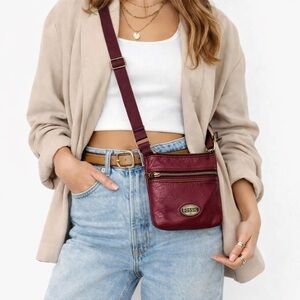 Fossil burgundy crossbody leather purse Boho 90’s minimalist genuine leather